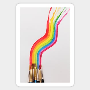 Watercolored rainbow swirl and brushes Sticker